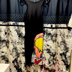 Halter black dress with cartoon print